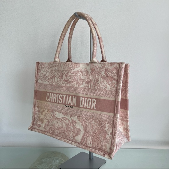 DIOR Ecru and Pink Toile de Jouy Medium Book Tote Bag / DIOR Book Tote Bag - Picture 4 of 15